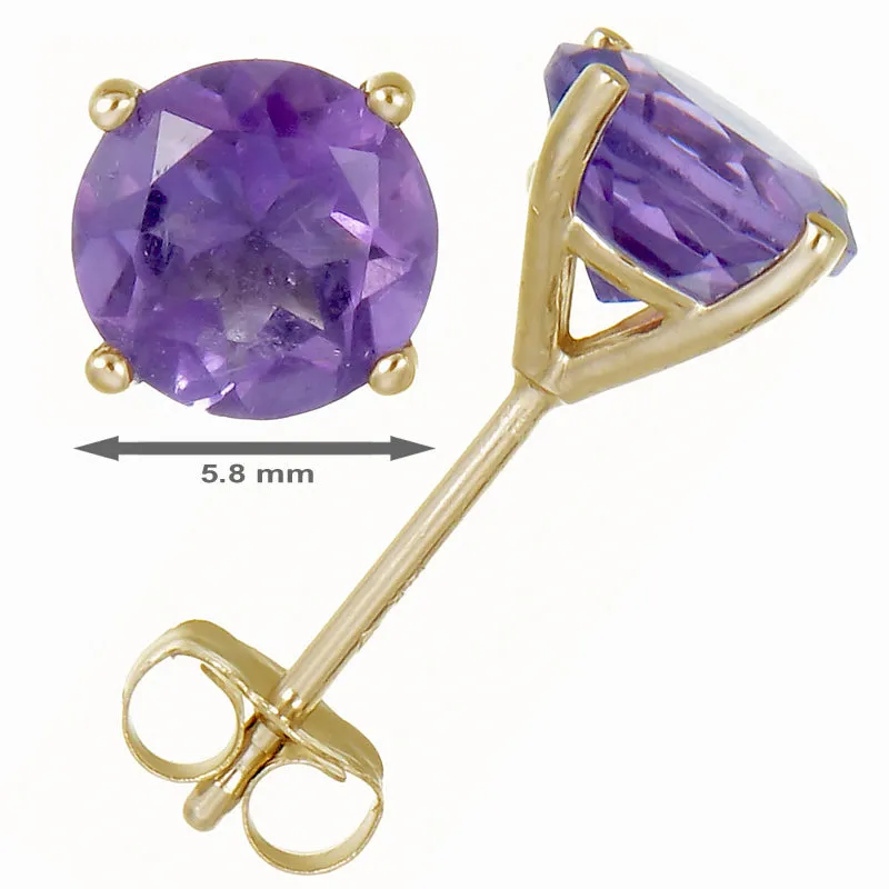 14K Yellow Gold Amethyst Stud Earrings (1.80 cttw ; 6 MM Round Cut)