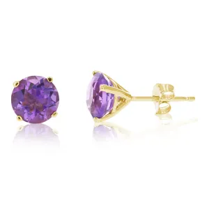 14K Yellow Gold Amethyst Stud Earrings (1.80 cttw ; 6 MM Round Cut)