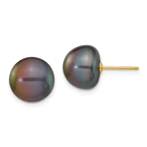 14k Yellow Gold Black Button Pearl Earrings
