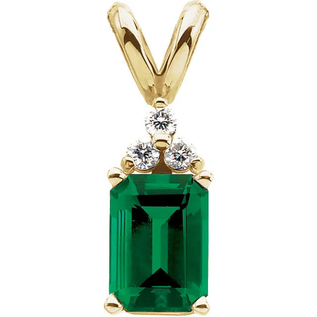 14k Yellow Gold Chatham® Created Emerald & .06 CTW Diamond Pendant