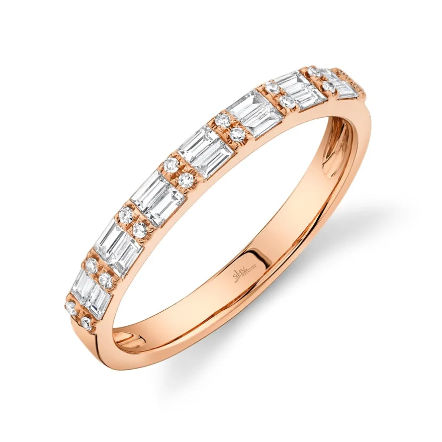 14K Yellow Gold Diamond Baguette   Round Diamond Band
