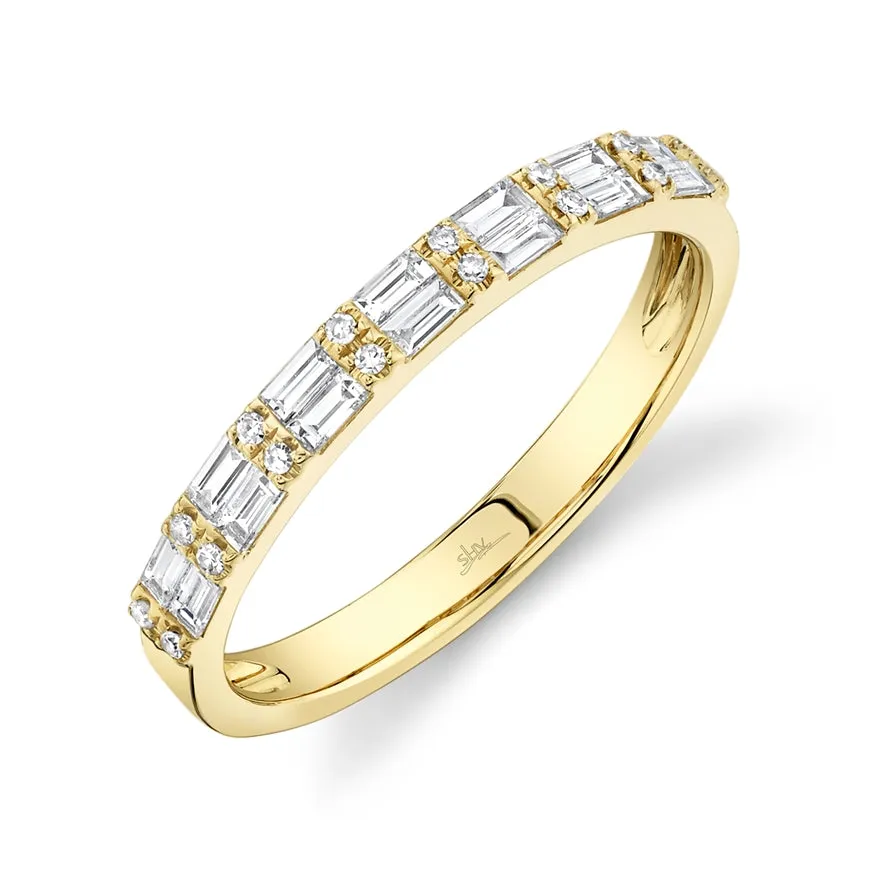 14K Yellow Gold Diamond Baguette   Round Diamond Band