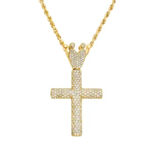 14k Yellow Gold Diamond King Cross Pendant 14 Ctw