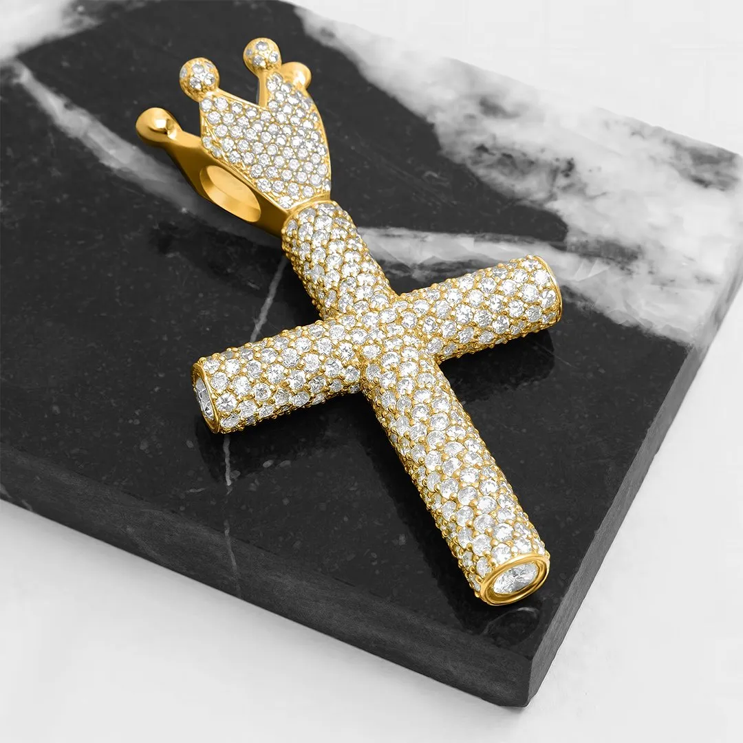 14k Yellow Gold Diamond King Cross Pendant 14 Ctw