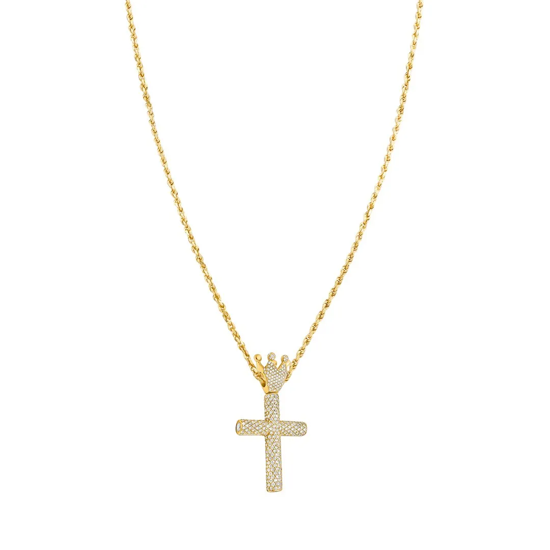 14k Yellow Gold Diamond King Cross Pendant 14 Ctw