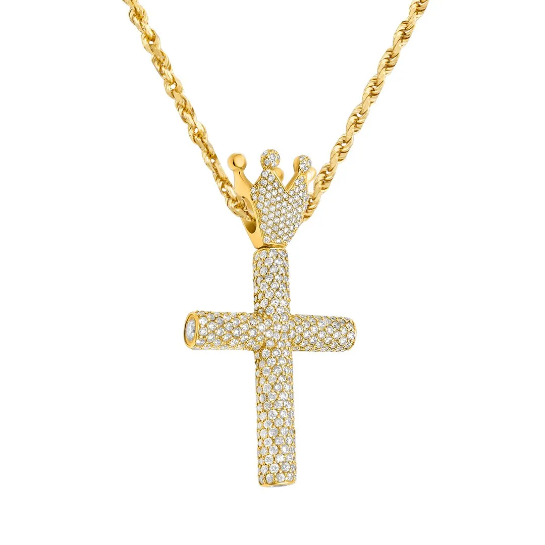 14k Yellow Gold Diamond King Cross Pendant 14 Ctw