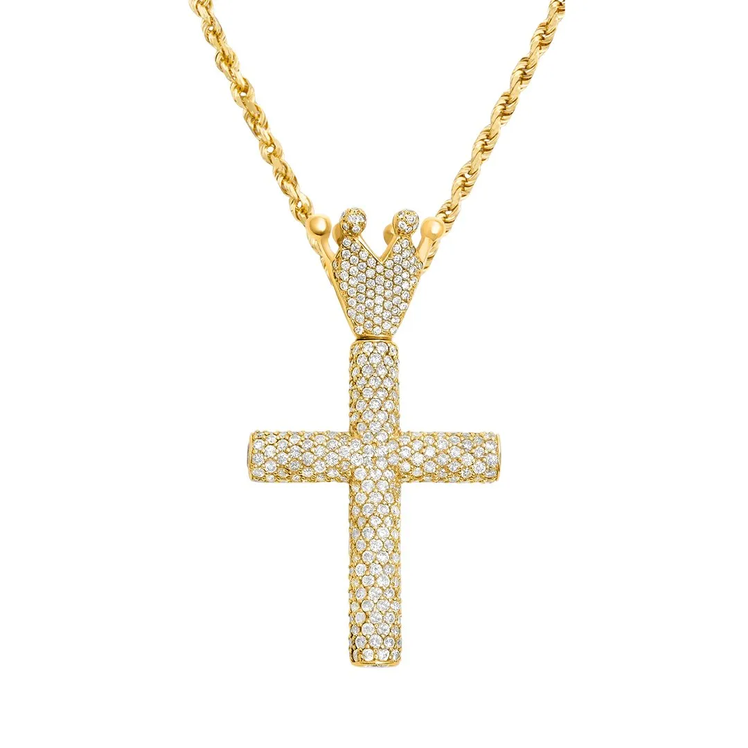 14k Yellow Gold Diamond King Cross Pendant 14 Ctw