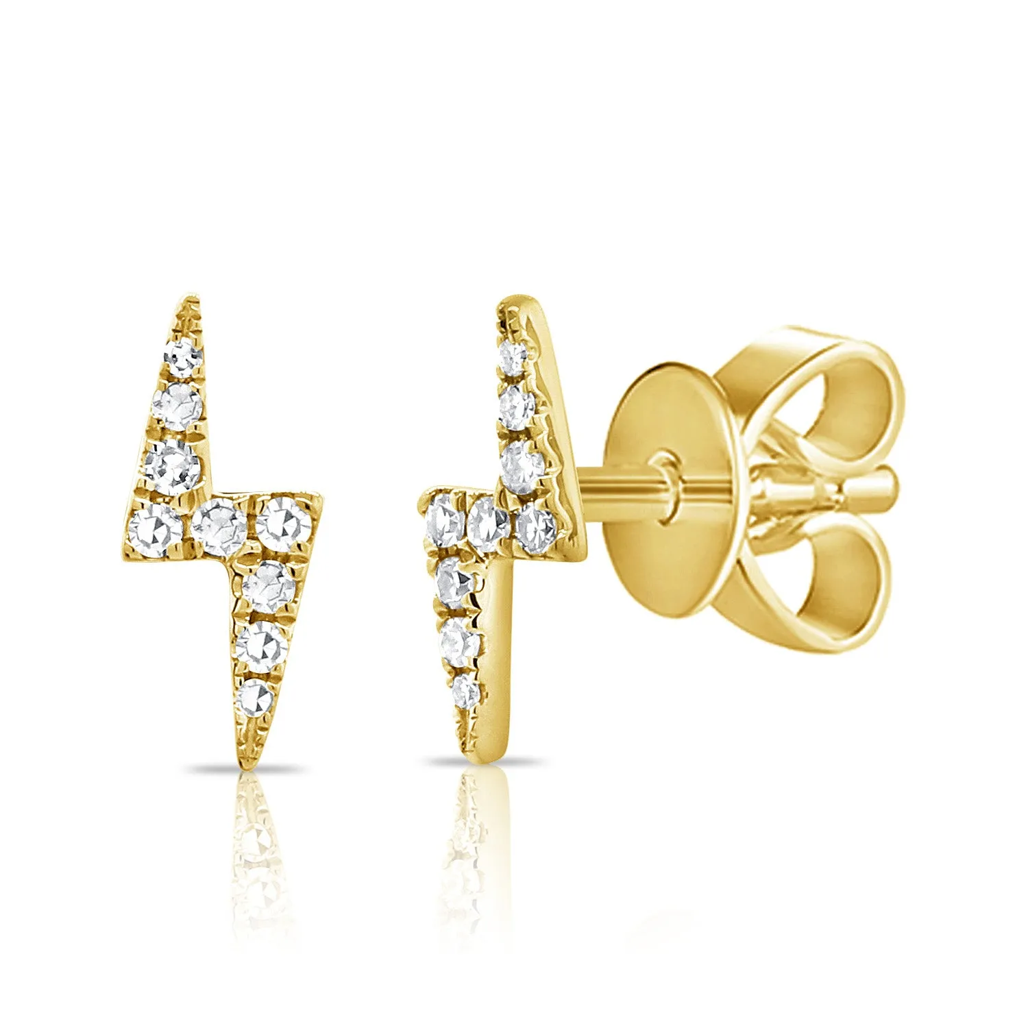 14K Yellow Gold Diamond Lightning Bolt Stud Earrings