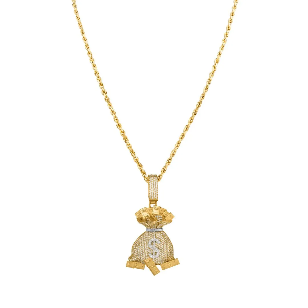 14k Yellow Gold Diamond Money Pendant 7.78 Ctw