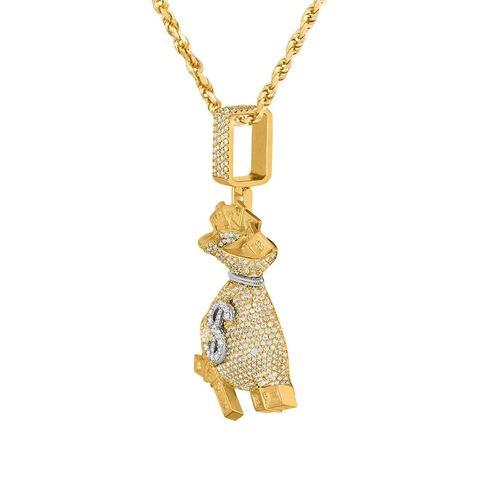 14k Yellow Gold Diamond Money Pendant 7.78 Ctw