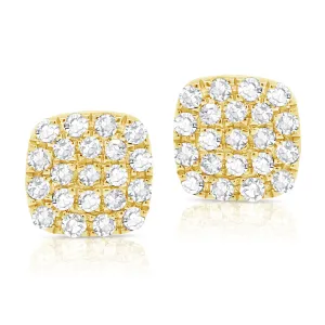 14K Yellow Gold Diamond Small Petite Cushion Stud Earrings