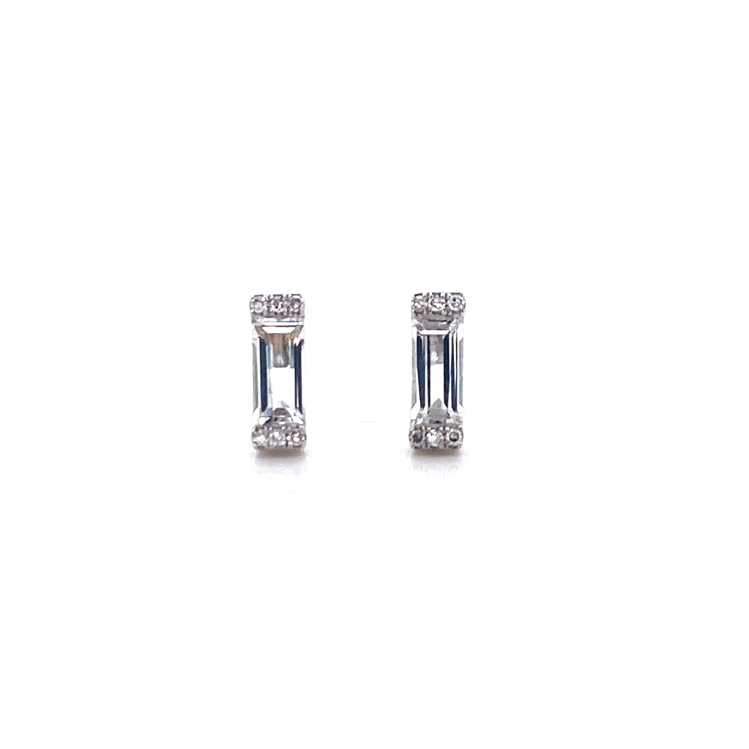 14K Yellow Gold Diamond   White Topaz Baguette Earrings