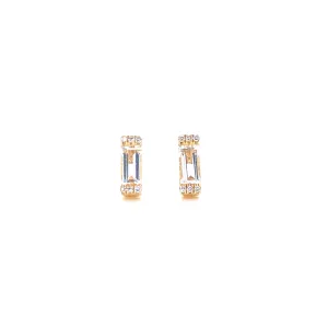 14K Yellow Gold Diamond   White Topaz Baguette Earrings