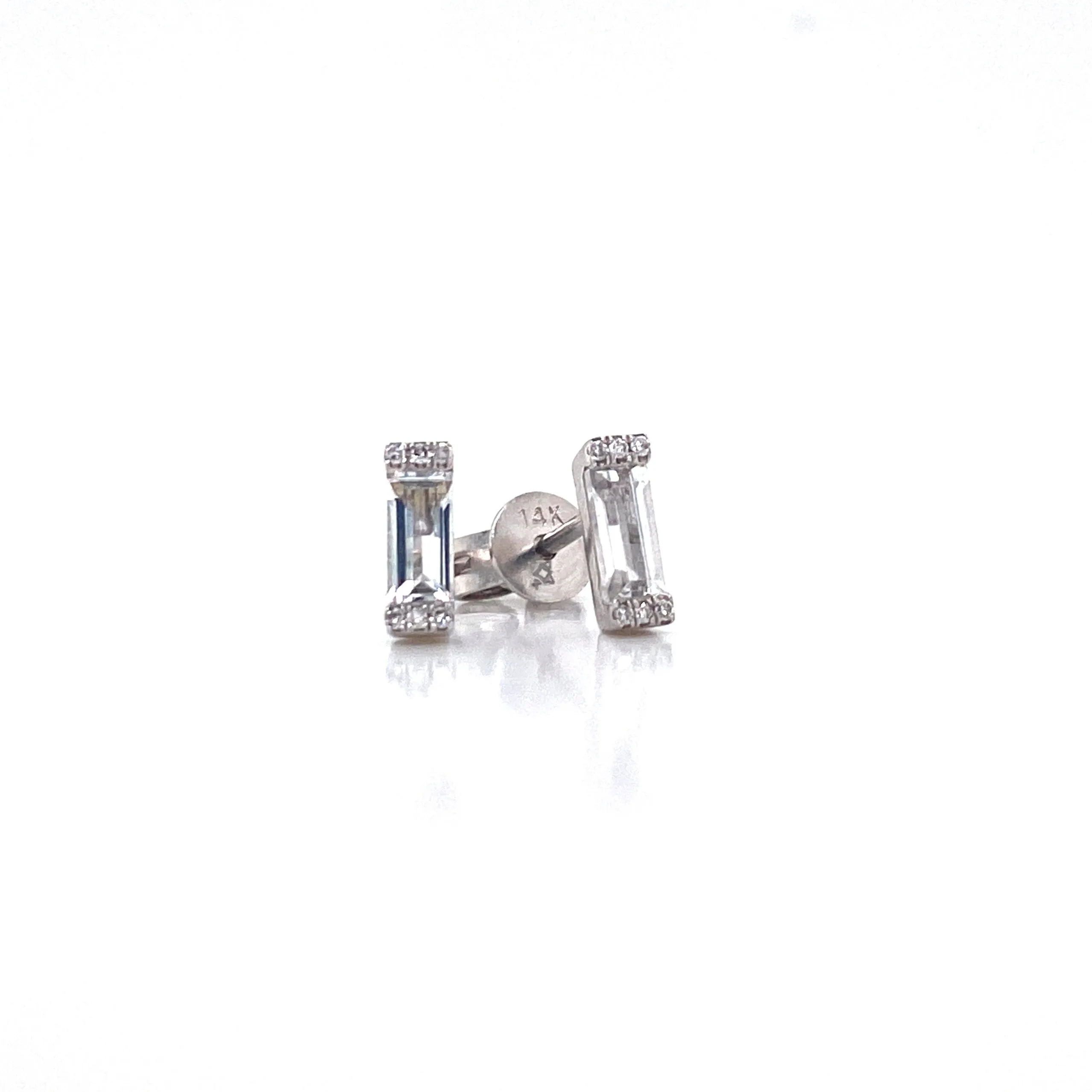 14K Yellow Gold Diamond   White Topaz Baguette Earrings
