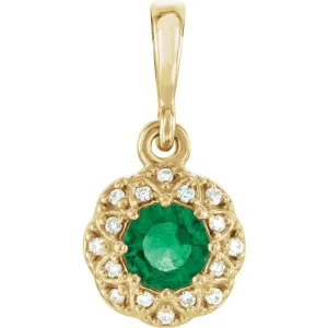 14k Yellow Gold Emerald & .06 CTW Diamond Halo-Style Pendant