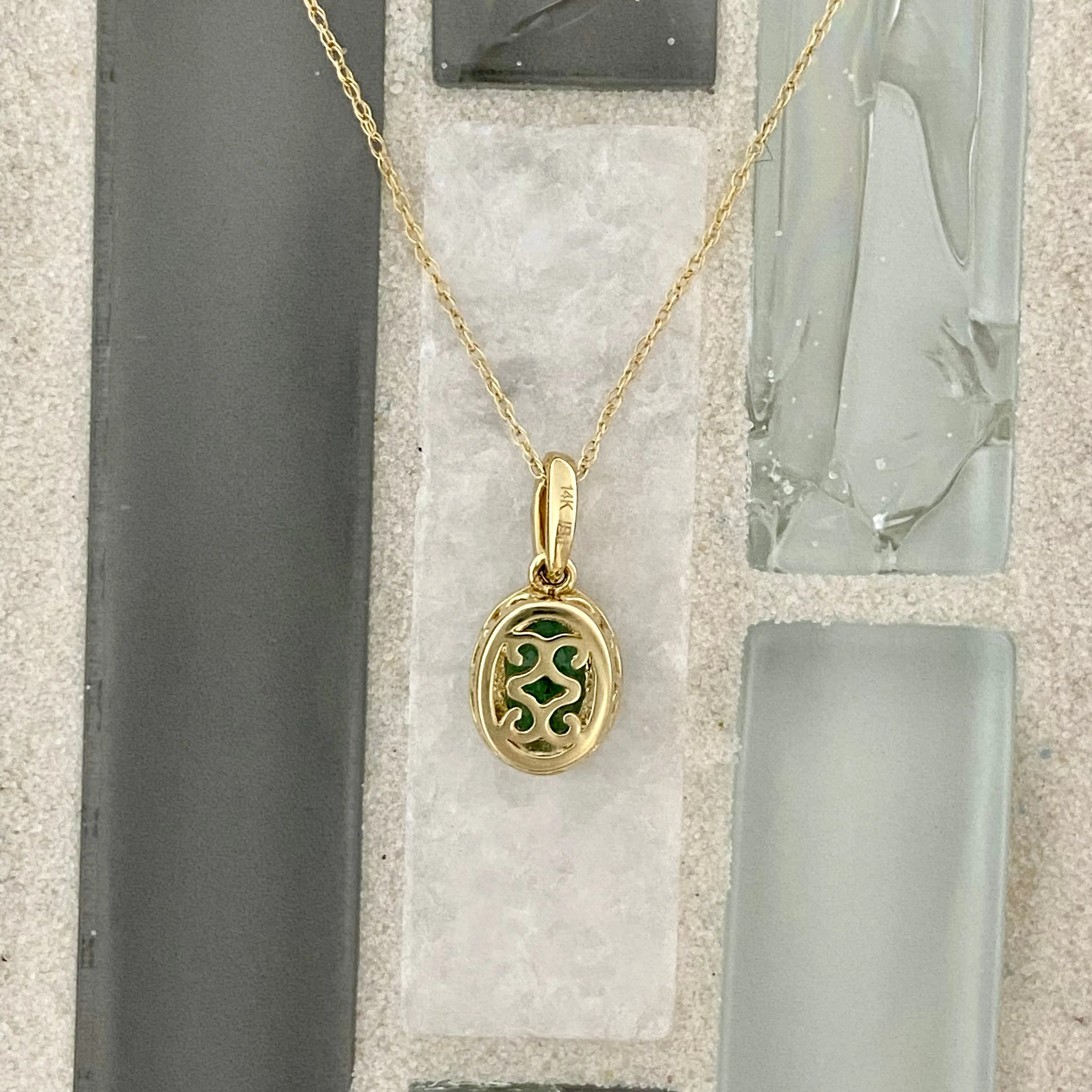 14k Yellow Gold Emerald And Diamond Necklace 18”