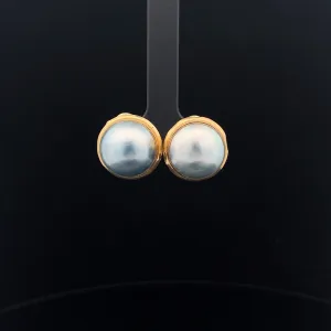 14k Yellow Gold Fresh Water White Mabe Pearl 14mm Stud Earrings