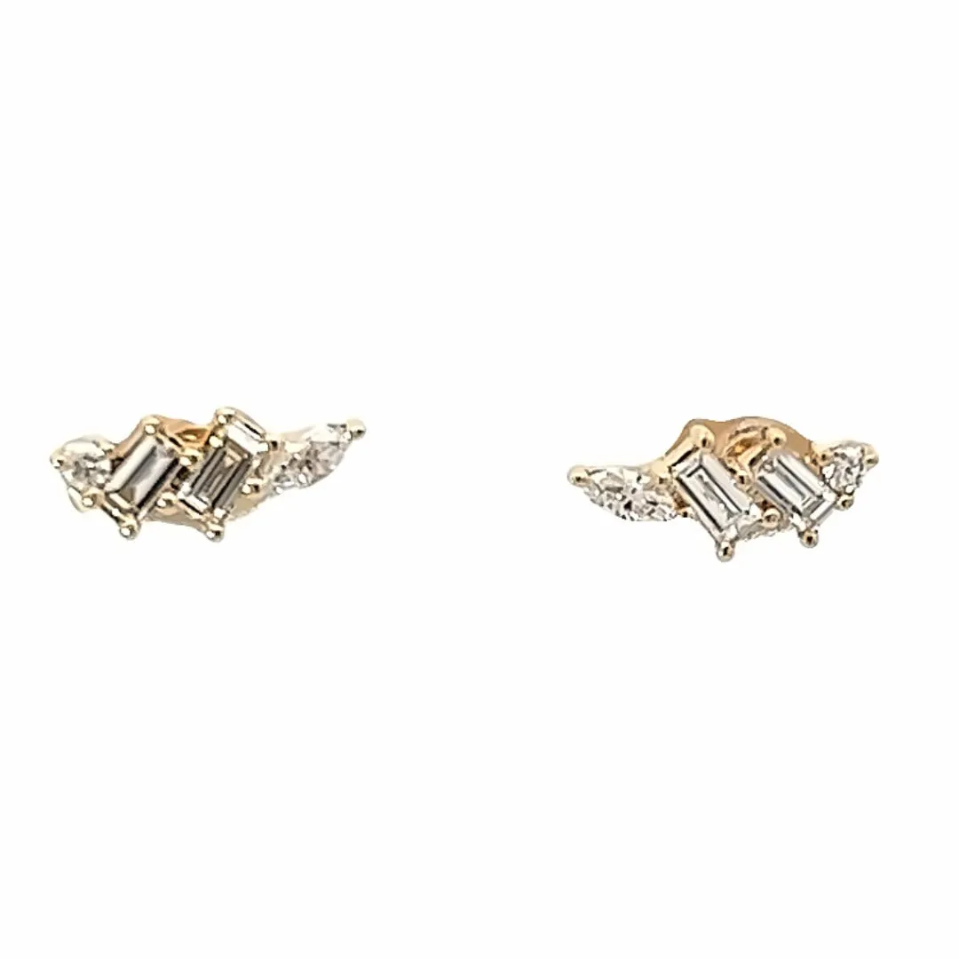 14K Yellow Gold Mixed Shape Diamond Fashion Stud Earrings (.25ctw)