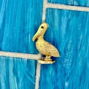 14k Yellow Gold Pelican With Emerald Eye Pendant