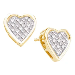 14K Yellow Gold Princess Diamond Cluster Heart Screwback Stud Earrings 1/2 Cttw