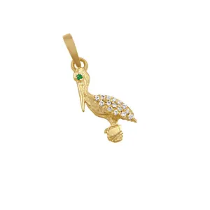 14k Yellow Gold "Sea Jewels" Pavé Diamond Pelican with Emerald Eye Pendant, D=.09tw