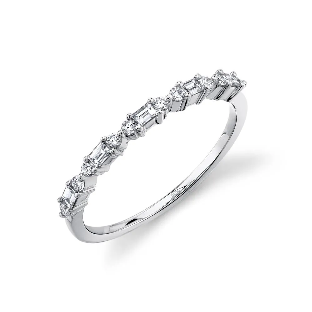 14K Yellow Gold Round   Baguette Diamond Band
