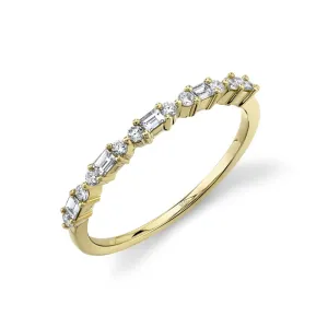 14K Yellow Gold Round   Baguette Diamond Band