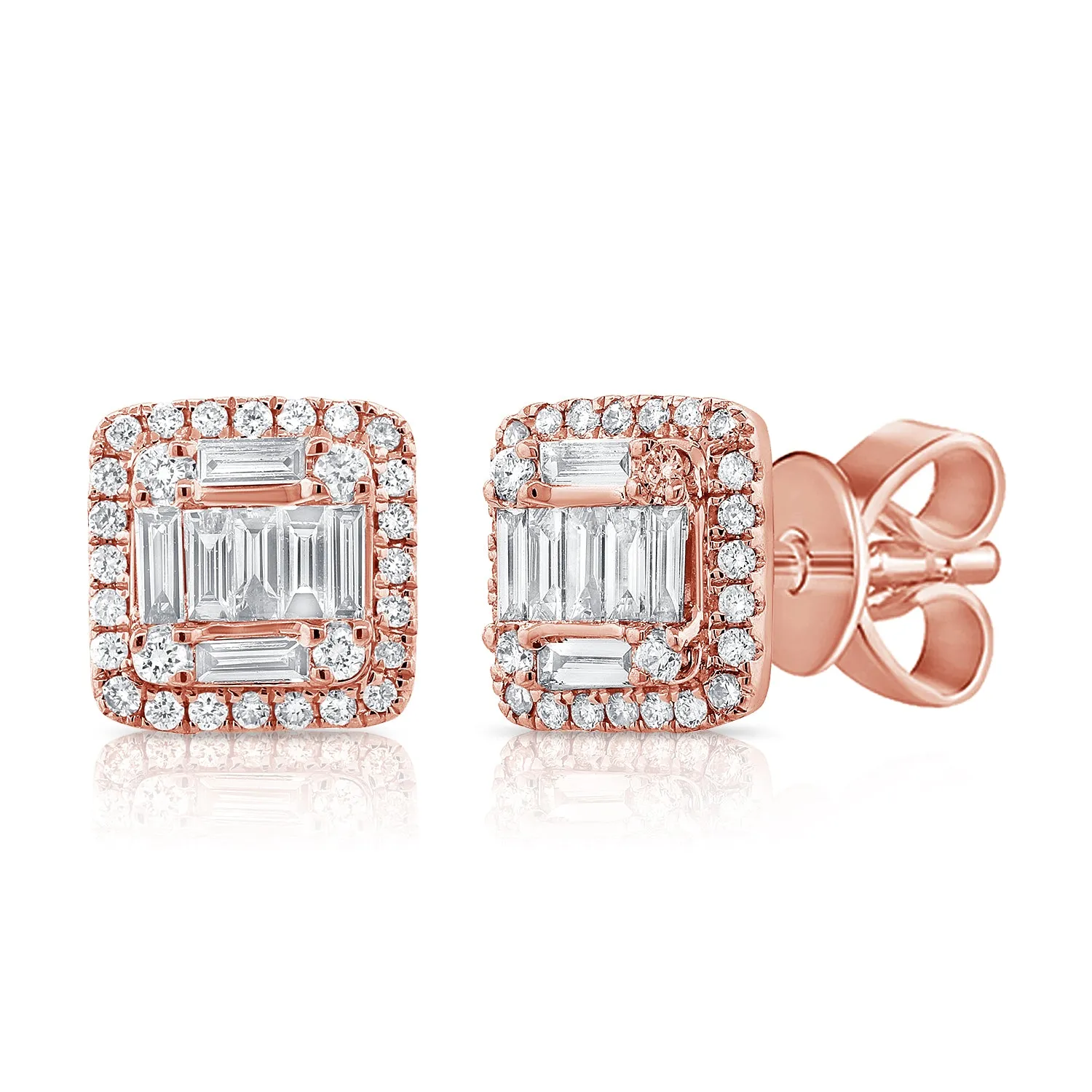 14K Yellow Gold Round Baguette Diamond Medium Earrings