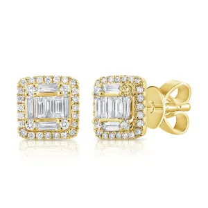 14K Yellow Gold Round Baguette Diamond Medium Earrings