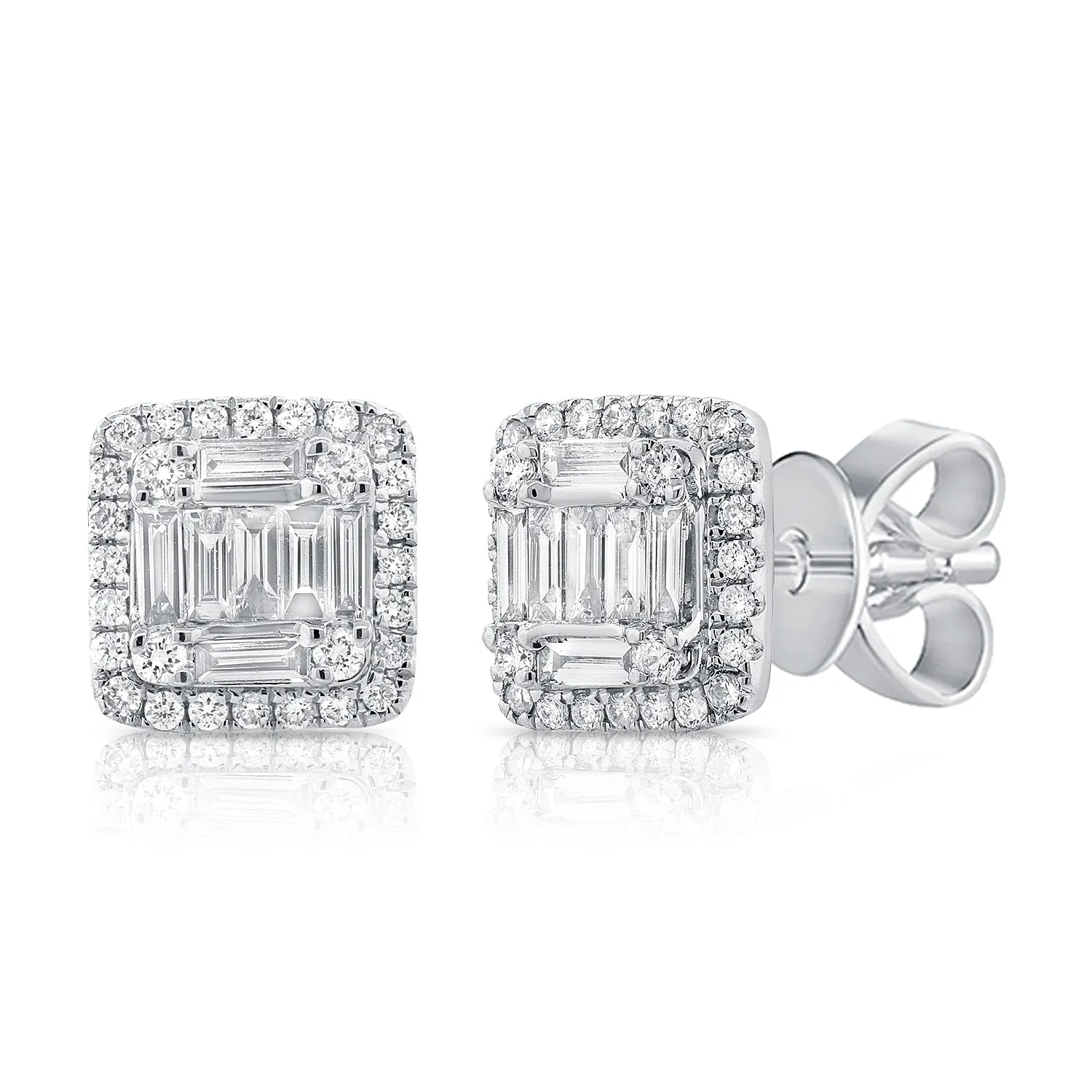 14K Yellow Gold Round Baguette Diamond Medium Earrings