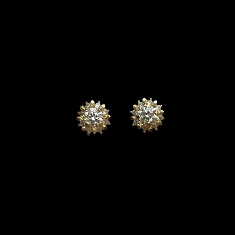 14k Yellow Gold Round Cut Diamond Stud Earrings