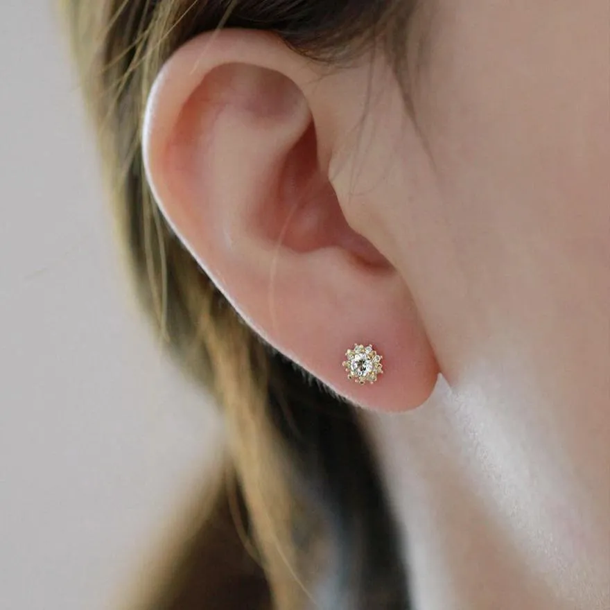 14k Yellow Gold Round Cut Diamond Stud Earrings