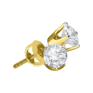 14K Yellow Gold Round Diamond Solitaire Stud Earrings 7/8 CTTW