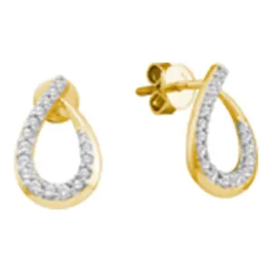 14K Yellow Gold Round Diamond Teardrop Outline Screwback Stud Earrings 1/4 Cttw