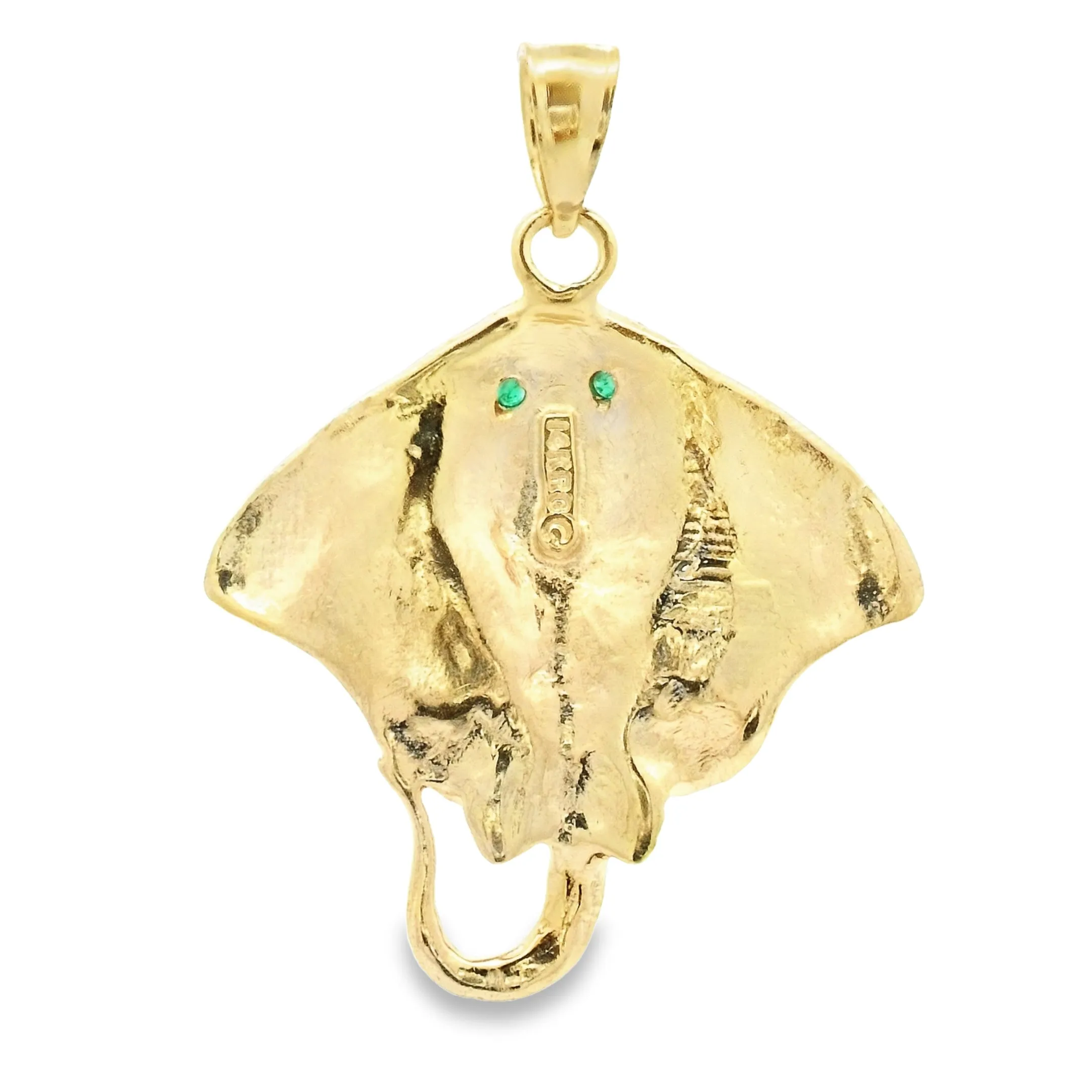 14k Yellow Gold Stingray With Emerald Eyes Pendant