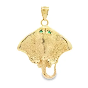 14k Yellow Gold Stingray With Emerald Eyes Pendant