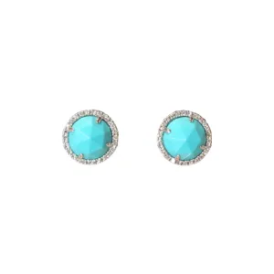 14k Yellow Gold Turquoise and Diamond Studs