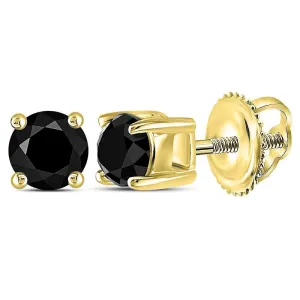14K Yellow Gold Unisex Round Black Color Enhanced Diamond Solitaire Stud Earrings 1/2 Cttw