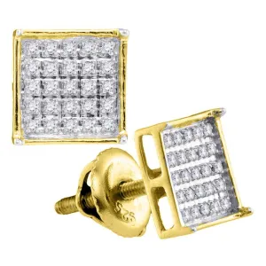 14K Yellow Gold Unisex Round Diamond Square Cluster Stud Earrings 1/6 Cttw