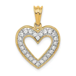 14k Yellow Gold, White Rhodium Polished Finish Open Back 1/3-CT Diamond Heart Design Charm Pendant