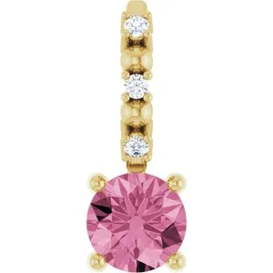14K Yellow Imitation Pink Tourmaline & .01 CTW Natural Diamond Charm/Pendant
