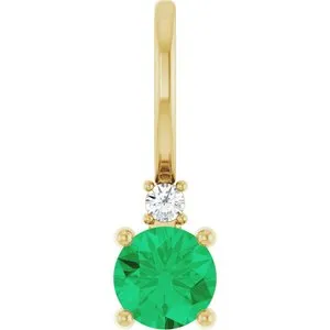 14K Yellow Natural Emerald & .015 CT Natural Diamond Charm/Pendant