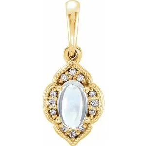 14K Yellow Rainbow Moonstone & .03 CTW Diamond Clover Pendant