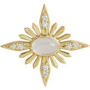 14K Yellow Rainbow Moonstone & .08 CTW Diamond Celestial Pendant