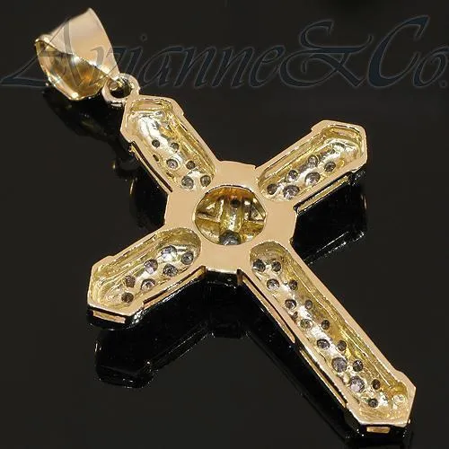 14K Yellow Solid Gold Diamond Cross Pendant 2.25 Ctw