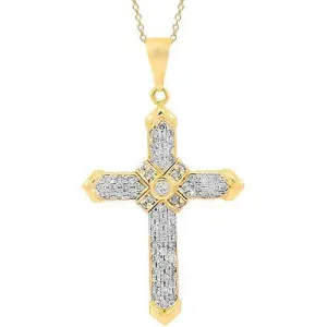 14K Yellow Solid Gold Diamond Cross Pendant 2.25 Ctw