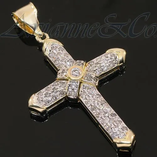 14K Yellow Solid Gold Diamond Cross Pendant 2.25 Ctw