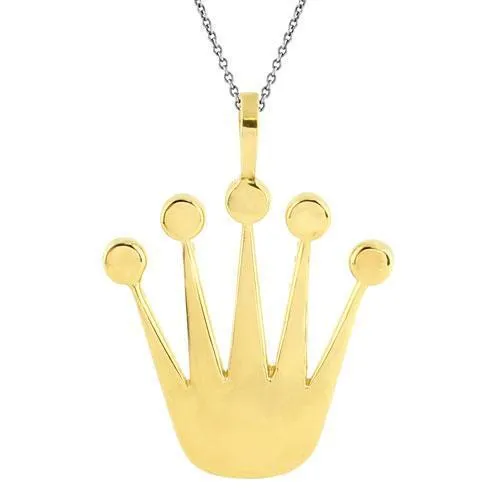 14K Yellow Solid Gold Diamond Crown Pendant 1.90 Ctw