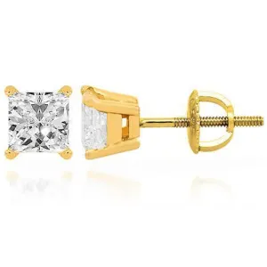 14K Yellow Solid Gold Diamond Solitaire Stud Earring 1.50 Ctw