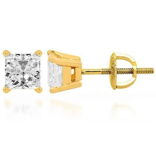 14K Yellow Solid Gold Diamond Solitaire Stud Earring 1.50 Ctw